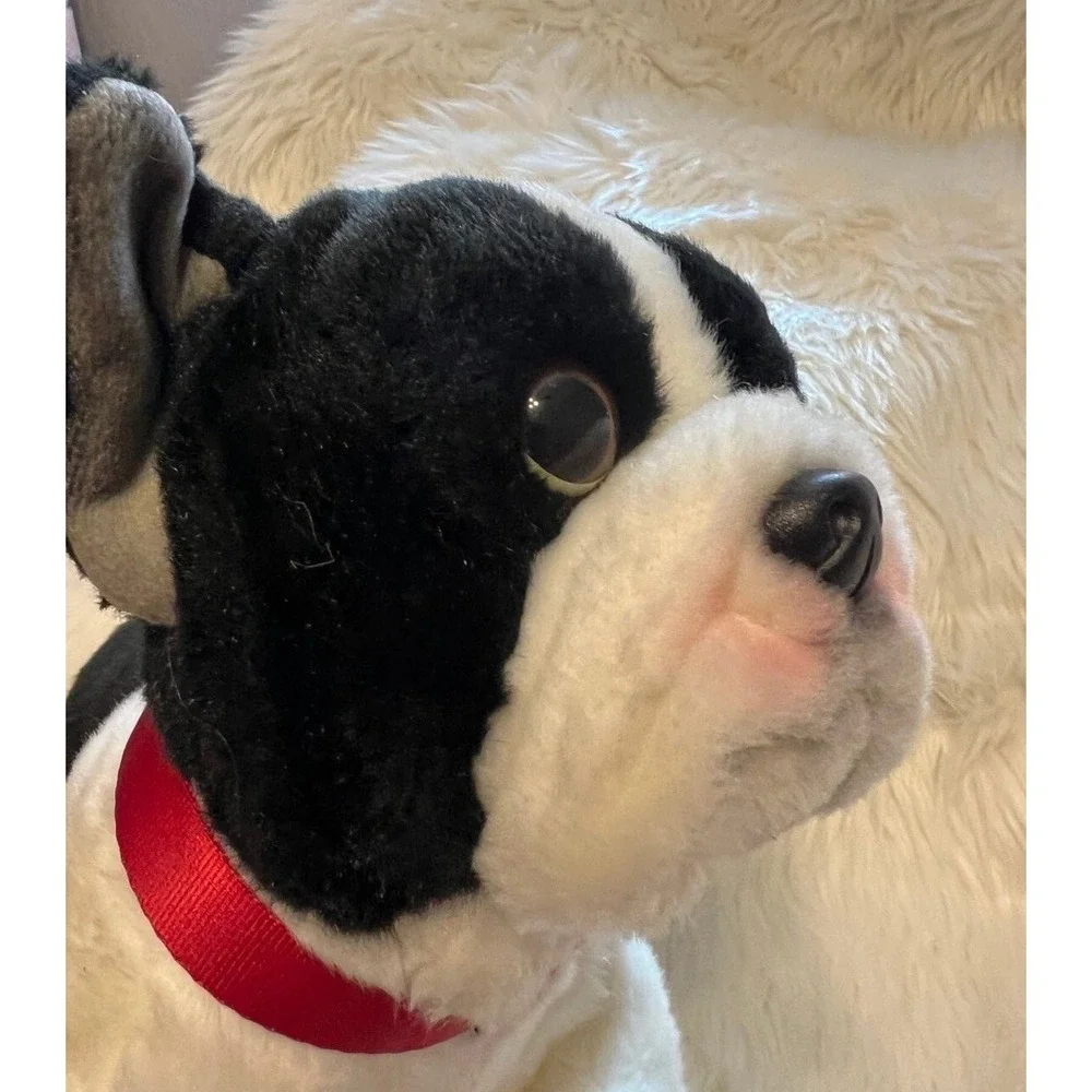 FAO Schwarz French Bulldog Plush Stuffed Animal Black White Red Collar 2018
